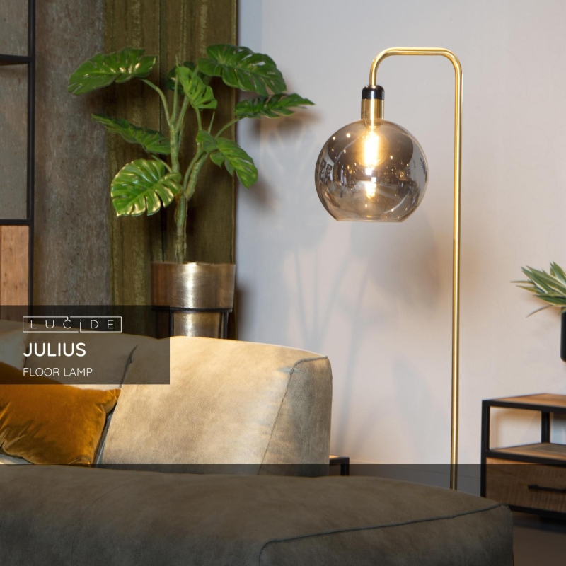 Lucide JULIUS - Stojacia lampa - Ø 28 cm - 1xE27 - Smoke Grey